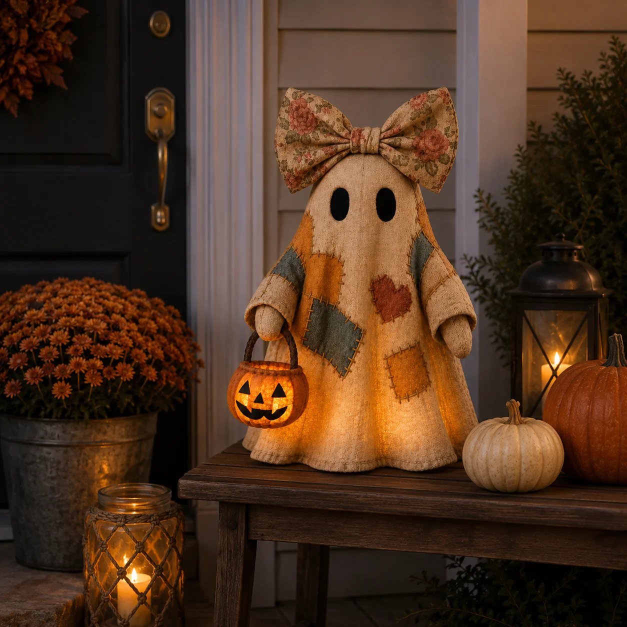 👻 Handmade Patchwork Ghost Pumpkin Lantern🎃