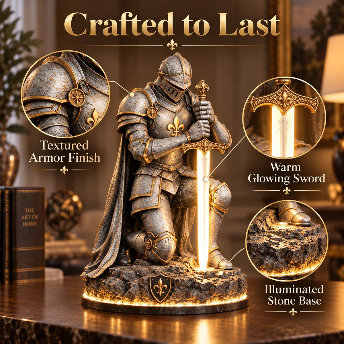 👑🛡️ The King's Last Guardian –⚔️ Illuminated Knight Sculpture