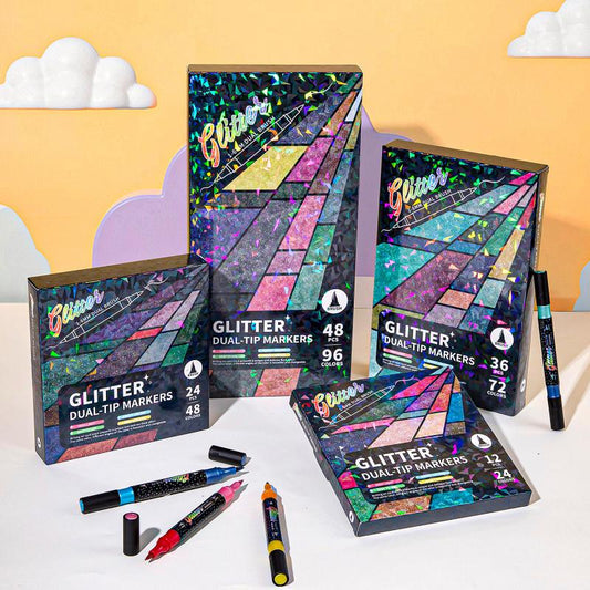 🎨Glitter Effect Brush Markers🥇✨: Create Sparkling Art Smoothly 🥳(🌈24-96 Colors | Smooth No Clog | No Bleed Through📝