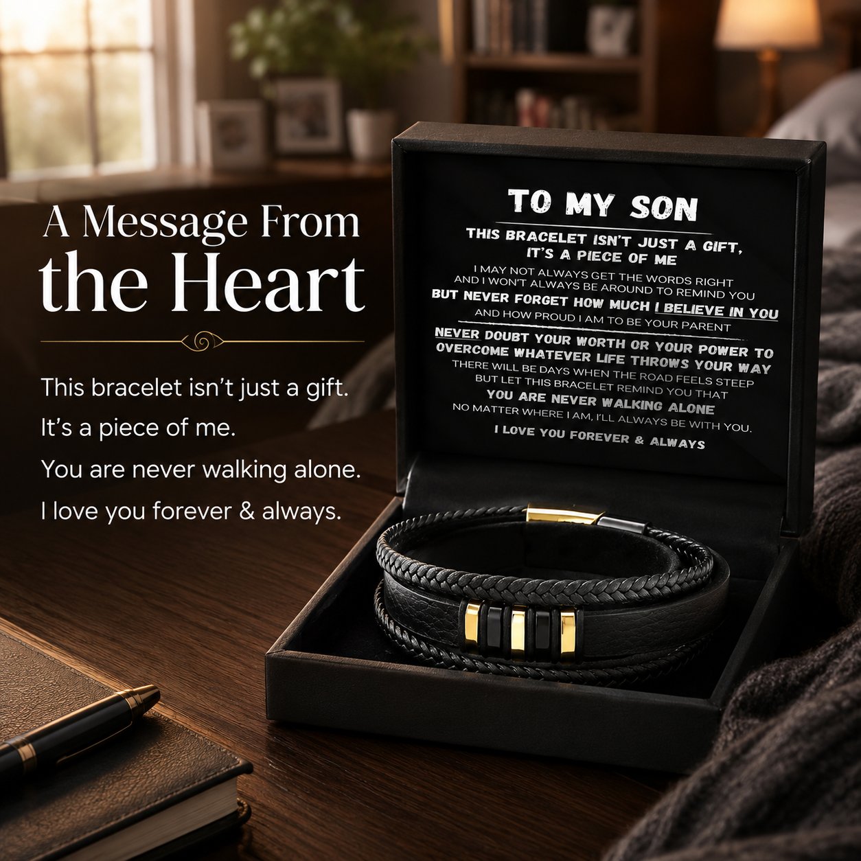 🖤To My Son — Never Walk Alone Braided Bracelet Set 🎁