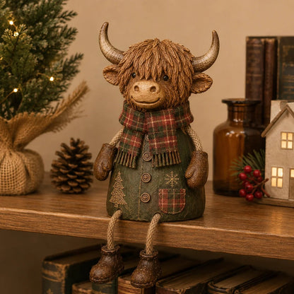 Festliche Hochlandkuh-Regalfigur – Rustikale Weihnachtsdekoration für Zuhause