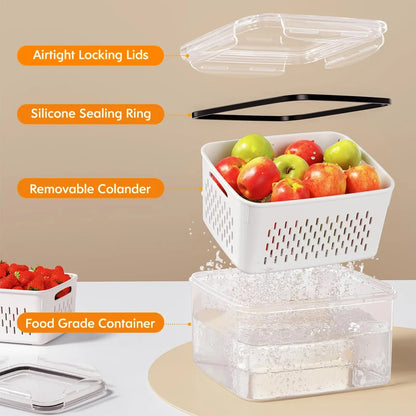 3/5 Pack Stackable Fridge Organizers with Removable Colander