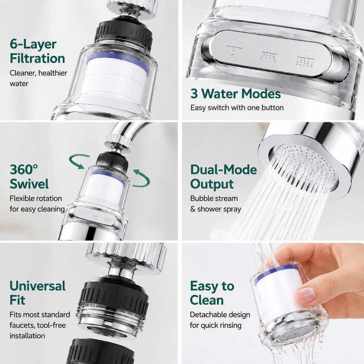 360° Rotating Faucet Aerator with 3 Water Modes