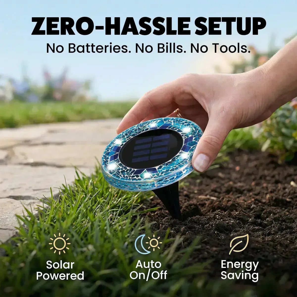 ⏰ Limited Time: 60% OFF!🛋️Solar Mosaic Lights – Waterproof LED Pathway Lights with Auto On/Off