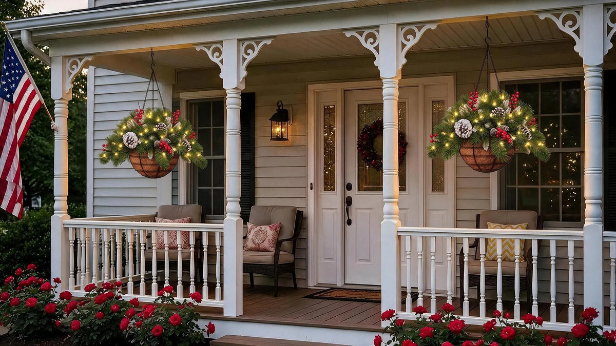 🎄 Last Day 50% OFF 🏆 Pre-Lit Christmas Hanging Basket | Pre-lit, weather-resistant, and zero maintenance