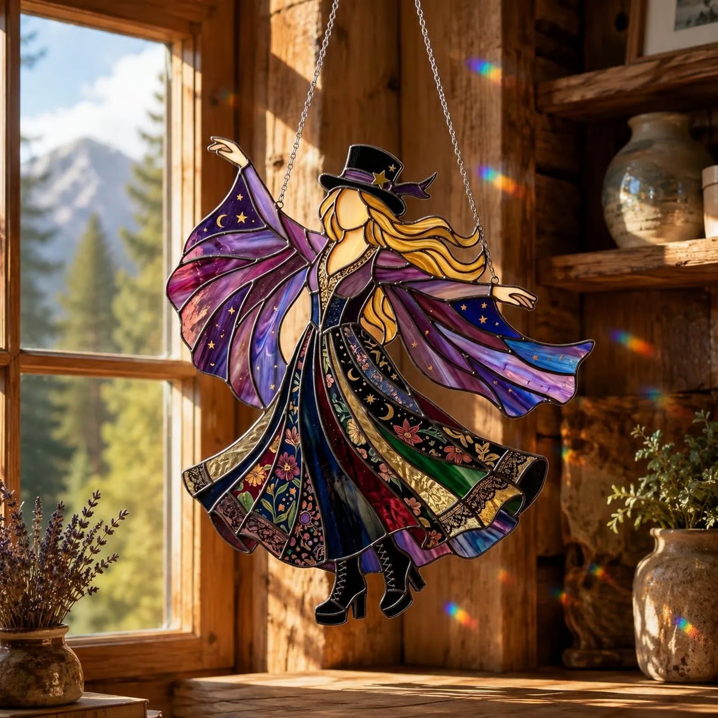💥 LAST DAY 57% OFF - 💃 Stevie Nicks 🤘 Handmade Stained Glass Spinning Suncatcher