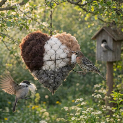 🕊️ Handmade Alpaca Fiber Bird Nesting Heart for Birds
