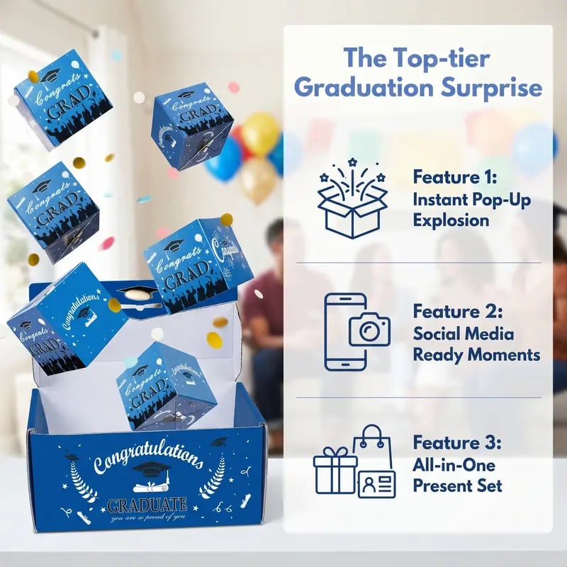 🔥2026 Graduation Explosion Pop Gift Box 🎓 Surprise Bounce Cash Box Grad Party Gift Bag Set