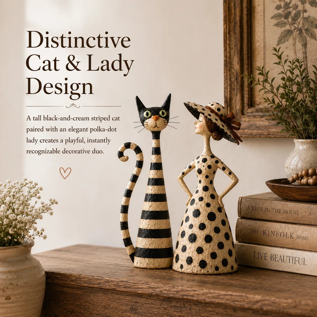 Vintage Cat & Lady Sculptures