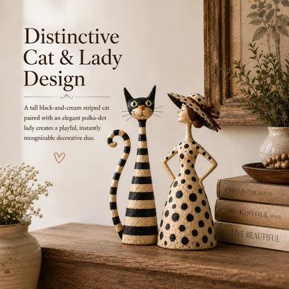 Vintage Cat & Lady Sculptures