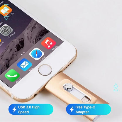 ⚡3 in 1 Flash Drive, Portable High Speed USB 3.0 Memory Storage, OTG Flash Pen Drive with Free Type-C Adapter for Android Phones/PC and More Devices