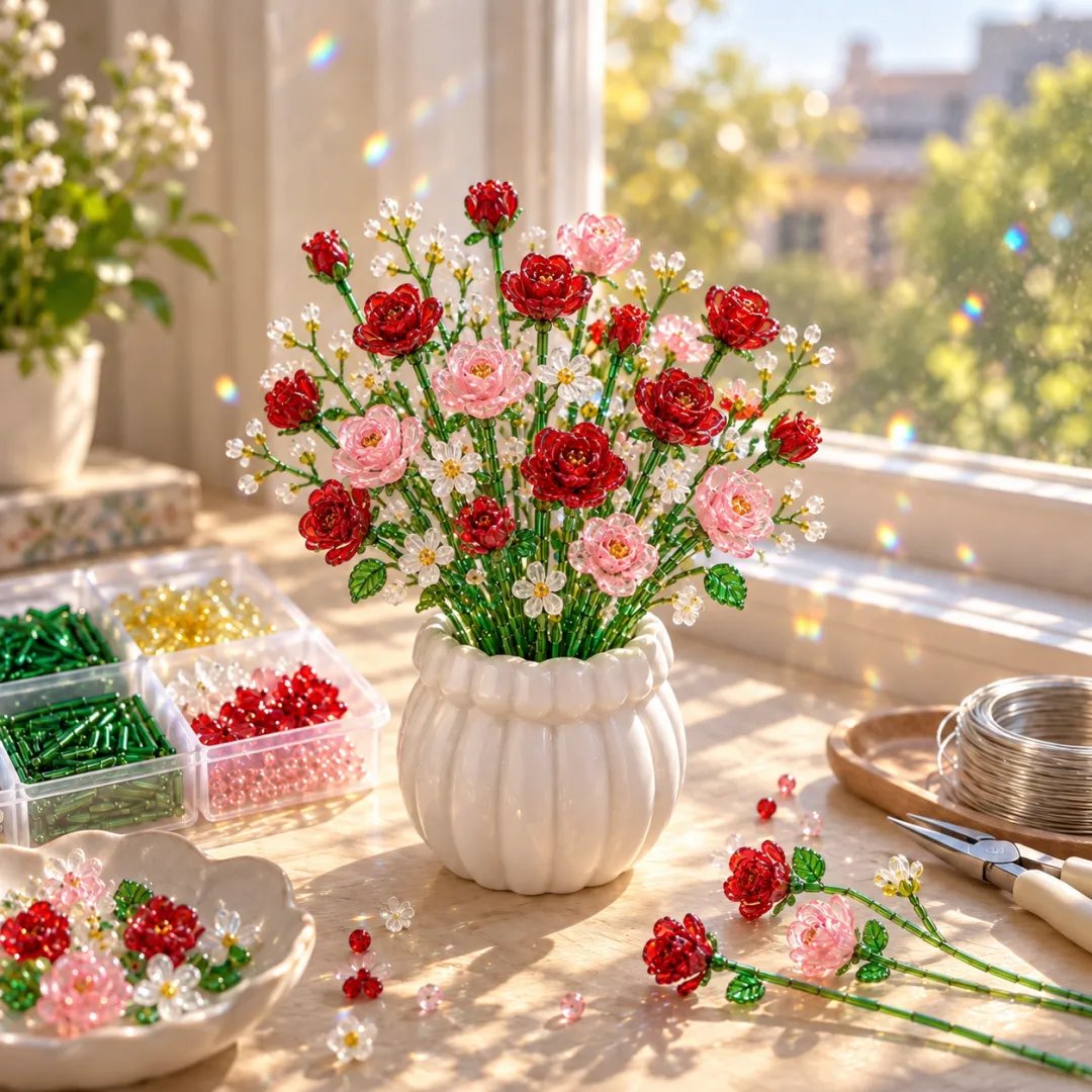 🌸 DIY Beaded Wildflower Bouquet Kit – Handmade Crystal Flower Craft Set