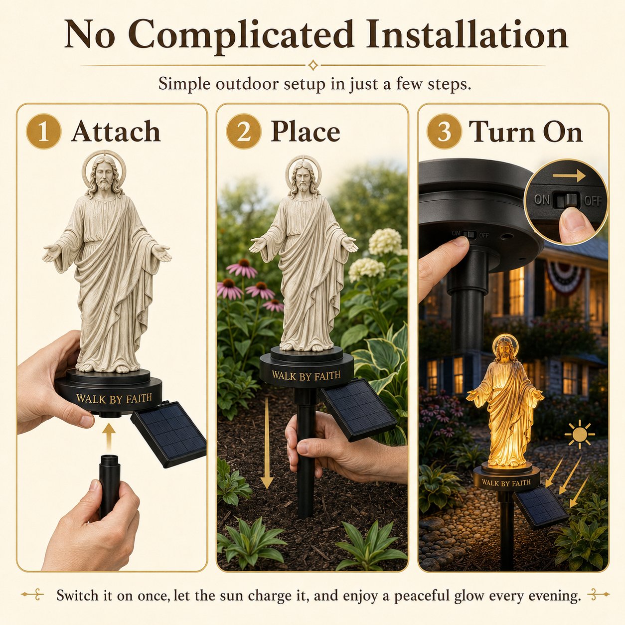 ✝️ Walk by Faith Solar Jesus Garden Light | Automatic Warm Halo Glow, Weather-Resistant Ground Stake & No-Wiring Outdoor Faith Decor ✨