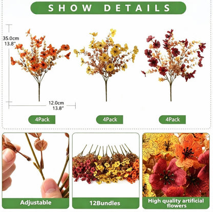 🍂 Instant Autumn Curb Appeal: 2-Pack Artificial Fall Flowers (24 Stems) | Two Pre-Mixed Harvest Bouquets — One Full Porch Pot Each | UV-Resistant, Fade-Proof Halloween Decor