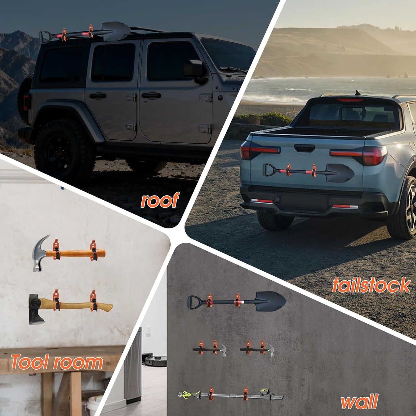 🛠️Metal Rubber Shovel Mount for Roof Rack & Truck Bed🔩Truck Jeep Offroad Roof Rack Axe Shovel Mount⚙️ Quick Fist Mounting Clamps