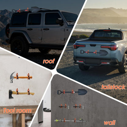 🛠️Metal Rubber Shovel Mount for Roof Rack & Truck Bed🔩Truck Jeep Offroad Roof Rack Axe Shovel Mount⚙️ Quick Fist Mounting Clamps