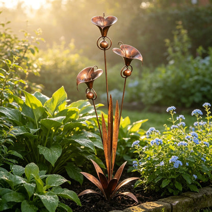 🏡🔥Flamed Copper Calla Lily Stake With Soothing Wind Bells