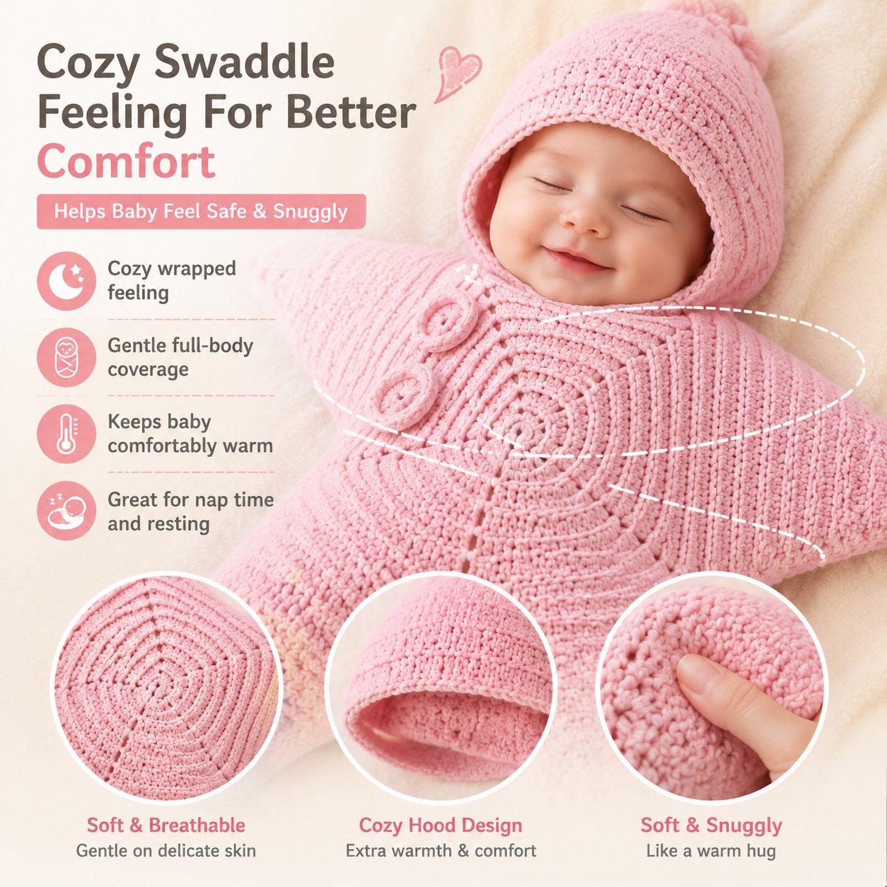 ⭐ Handmade Crochet Starfish Baby Swaddle Sleeping Bag — A Cozy Little Star Wrap For Your Newborn’s Sweetest Moments 🌙✨