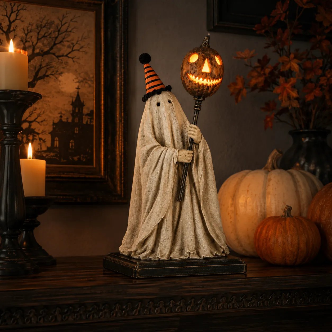 🔥Last Day 49% OFF🔥🎃Lighted Vintage Ghost Figurine with Glowing Pumpkin Staff