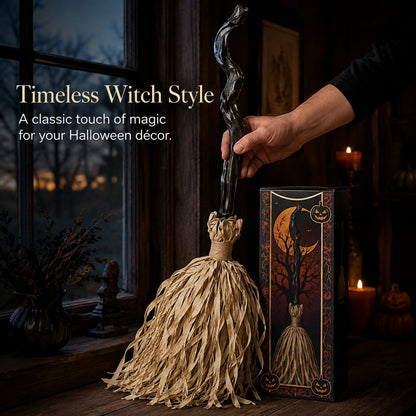 Animated Moving Witch Broom, Light‑Sound‑Motion Halloween Prop to Boost Thrill for Your Indoor & Outdoor Party Decor