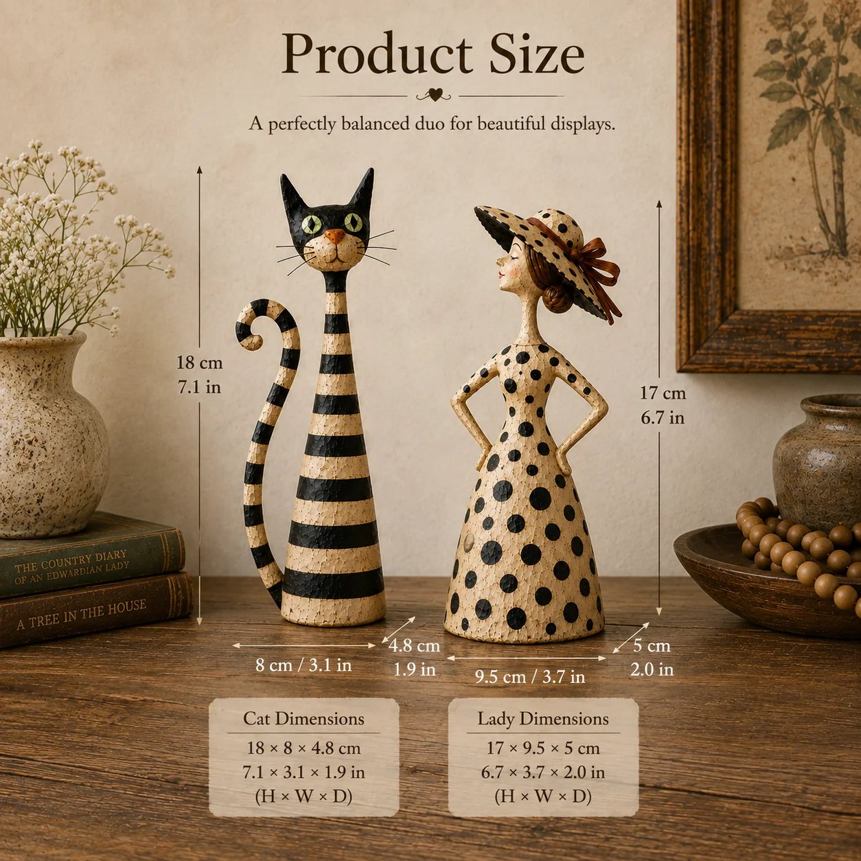 Vintage Cat & Lady Sculptures