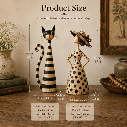 Vintage Cat & Lady Sculptures