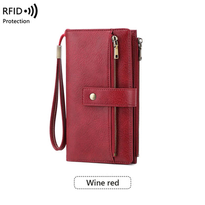 🔥Women's long wallet, stylish clutch, elegant solid color RFID blocking wallet