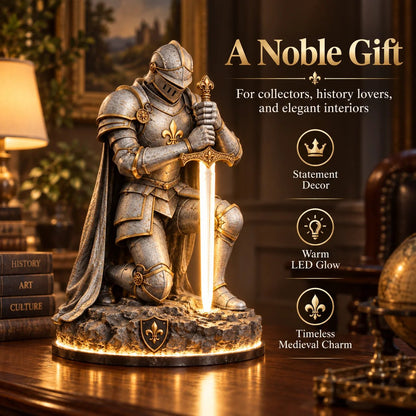 👑🛡️ The King's Last Guardian –⚔️ Illuminated Knight Sculpture