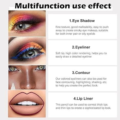 💧14-Pack Waterproof Colored Gel Eyeliner Pencil – Metallic & Shimmer Finishes, Smudge-Proof