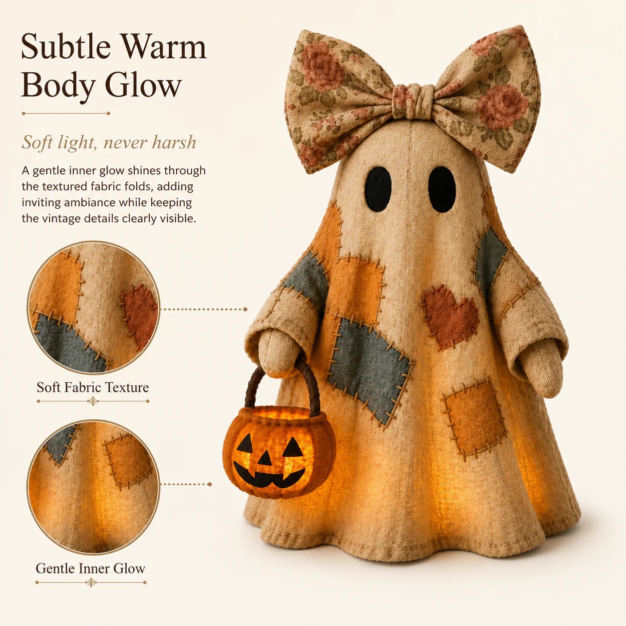 👻 Handmade Patchwork Ghost Pumpkin Lantern🎃