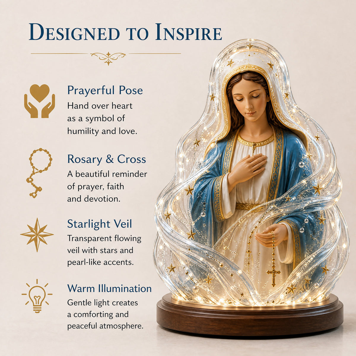 🔥LAST DAY 49% OFF - 🙏Our Lady of Starlight Illuminated Prayer Statue | Religious Decor & Faith Gift✨