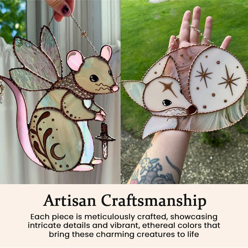 Handcrafted Stained Glass Enchanted Fairy Mouse Suncatcher – Whimsical Window Hanging Decor