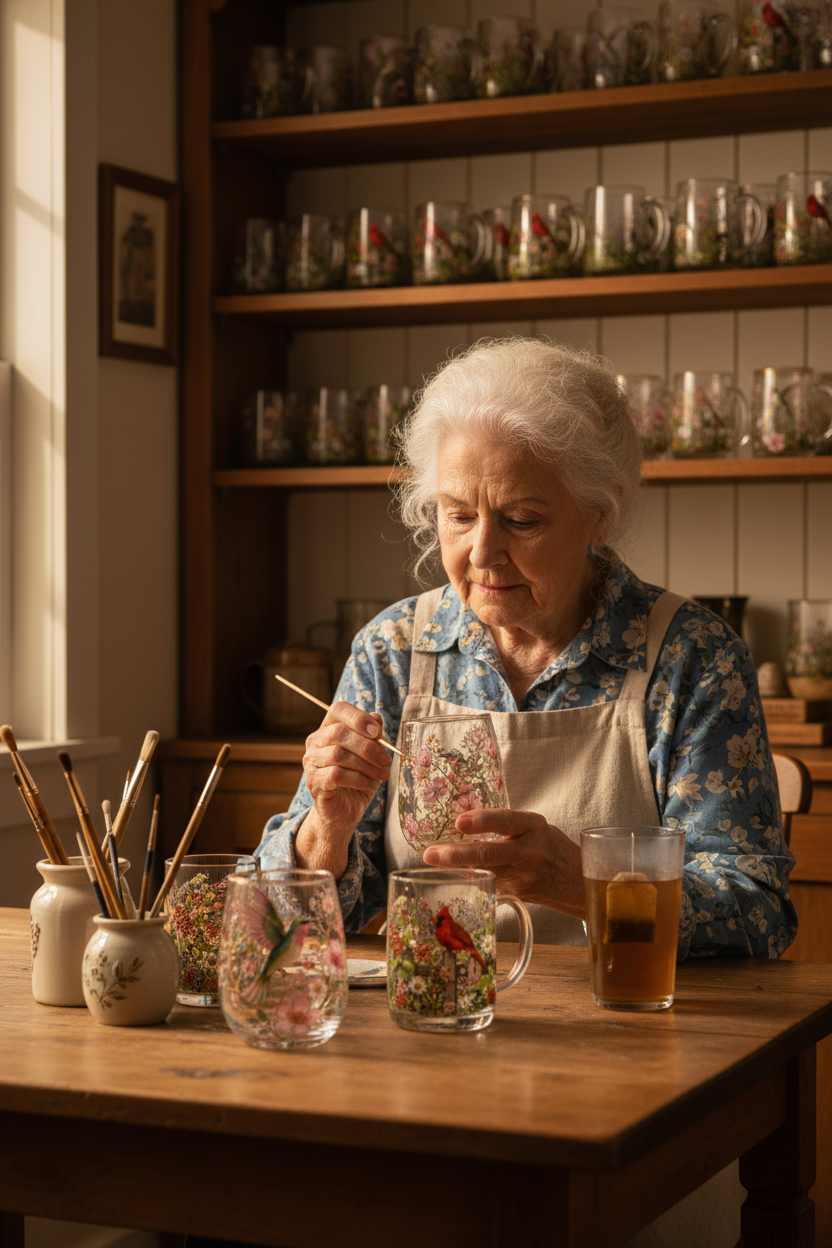 Margaret with her glass cups