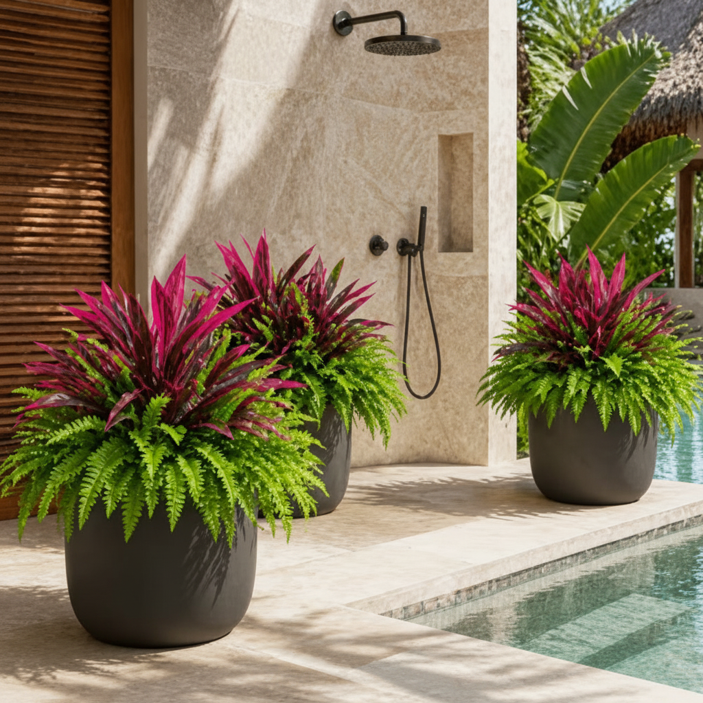 💥Summer Special🔥UV-Resistant Artificial Fern & Red Dracaena Decorative Plants – Full, Lush & Fade-Resistant!